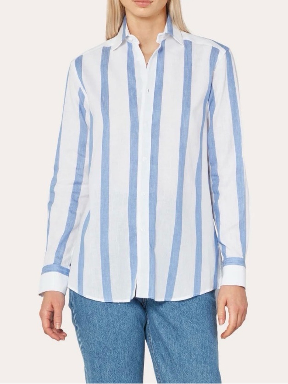 With Nothing Underneath The Boyfriend Stripe Linen Cotton Shirt